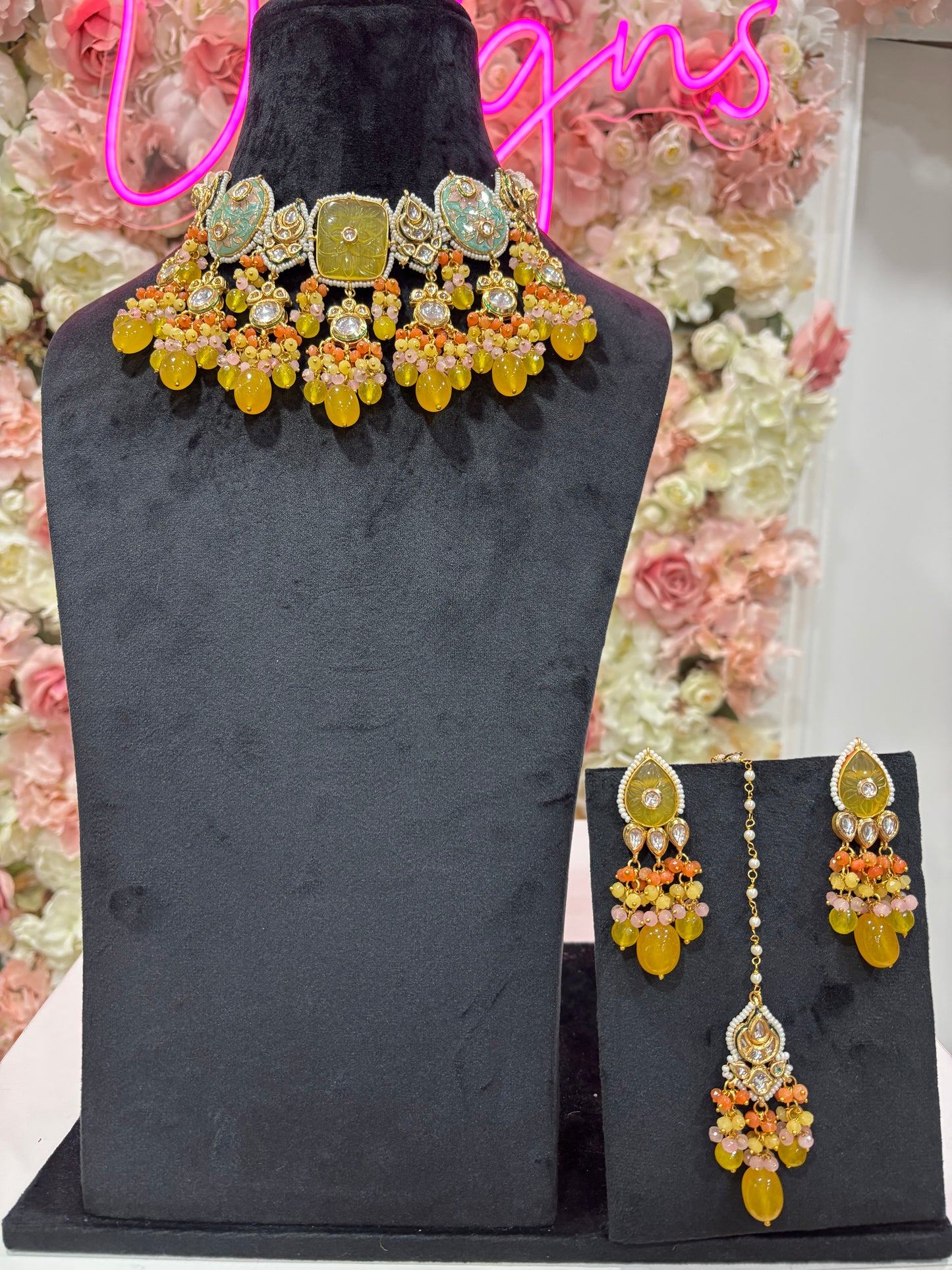 Meenakari Yellow set